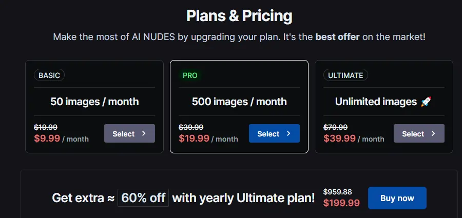 AI Nudes Pricing Plans