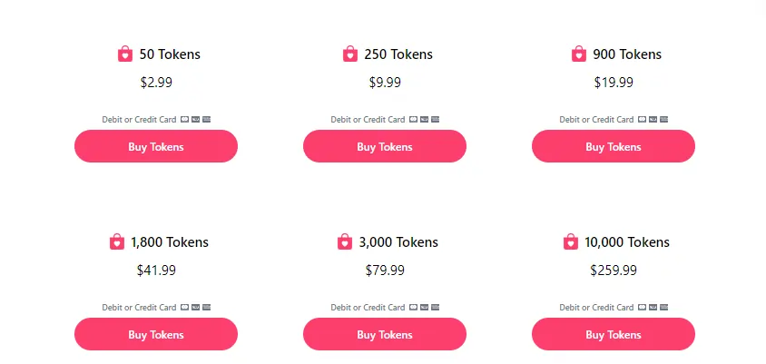 CuteChat AI token packages