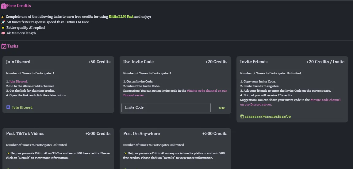 Dittin AI Free Credits