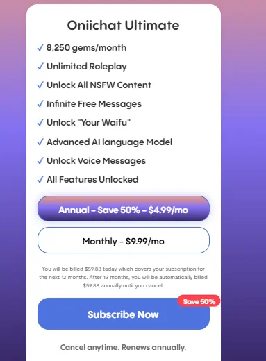 Oniichat.com Pricing